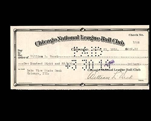 ויליאם ויק חתם על אקס 2 שיקגו קאבס צ ' ק 3-31-1919 חתימה