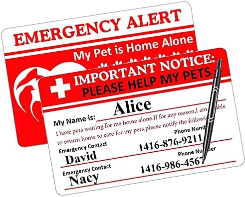 כלבים וחתולים הם לבד בבית התראת כרטיס חירום ותג מפתח עם כרטיס שיחת מגע חירום 2 יחידות חיות מחמד כרטיס ארנק