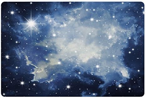 אמבסון קונסטליישן לחיות מחמד מחצלת עבור מזון ומים, כחול גלקסיות בלילה שמיים שמיימי תמונה כוכבים ערפל, מלבן