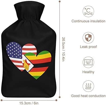 זימבבואה דגל לב אמריקאי קלאסי גומי בקבוק מים חמים שקית מים חמים לרגליים ידניות כתף צוואר חמה יותר עם כיסוי רך