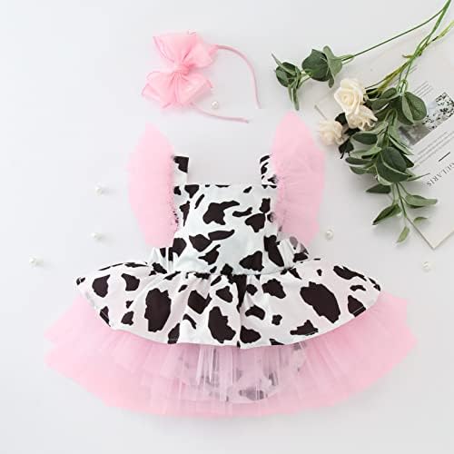 פעוטות בנות תינוקות רומפר שמלת תינוקות הדפס פרה טול בגדי שרוולים יילודים ללא שרוולים 12 חודשים לתינוקות