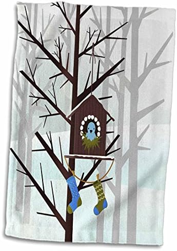 סצנת יער של 3Drose עם גרבי חג המולד על בית ציפורים - מגבות