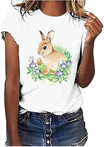 חולצת טריקו של ארנב פסחא לנשים חולצות ארנב פסים פרחוניים