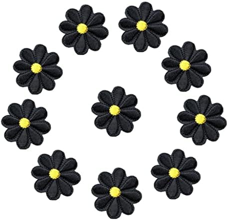 TJLSS 10 יחידות תפור רקום תפור על טלאים פרחים שחורים טלאים חיננית 4 סמ לשקית ג'ינס כובע חולצה DIY