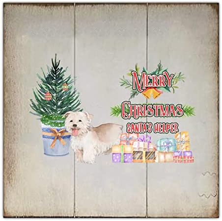 סגנון וינטג '16x16in מזרן עץ לחג המולד כלב חיות מחמד מקסים עץ חג מולד חג מולד חג מולד סנטה עזרה לוחית עץ