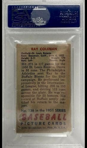 ריי קולמן 1951 באומן חתום על כרטיס מסחר PSA קרדינלים - כרטיסי חתימה של בייסבול.