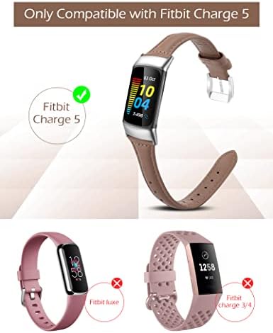Wearlizer תואם ל- Fitbit Charge 5 להקות לנשים, רצועת עור דקה להחלפה דקה רצועת צמיד רצועת שעון