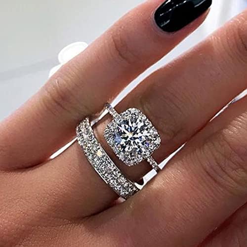 טבעת אירוסין לנשים טבעות נישואין אלגנטיות טבעות הבטחת אופנה צורת ריבוע טבעת זירקוניה טבעת יהלום 2 חתיכה