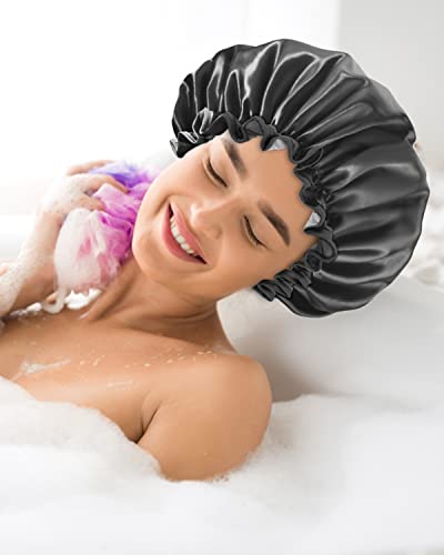 כובעי מקלחת אקוויור, כובע מקלחת לשימוש חוזר לנשים, מכסה שיער אטום למים בשכבה כפולה, גודל גדול