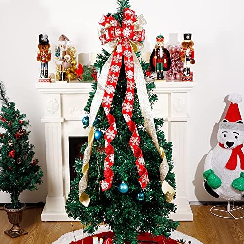 טופר עץ חג המולד של Lulu Home, 48 x 13 פתיתים נוצצים קשת גדולה עם זרמים ארוכים, קצה דקורטיבי קצה חוטי