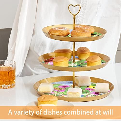 דוכן עוגת סט 3 קומות הקאפקייקס עומד לשימוש חוזר מאפה מגש לחתונה יום הולדת מסיבת תה קישוטים, אביב גן ציפור פרח