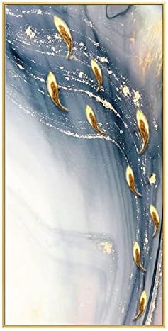 אמנות קיר תלת מימד צבוע ביד - ציור שמן יד בד יצירות אמנות אמנות תשעה דגים דמות קו זהב תקציר ציור דקורטיבי