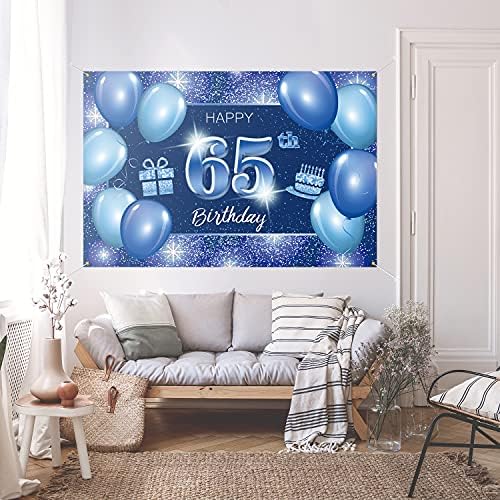 שמח 65 יום הולדת רקע באנר דקור כחול-דוט נצנצים ניצוץ 65 שנים מסיבת יום הולדת נושא קישוטי עבור גברים