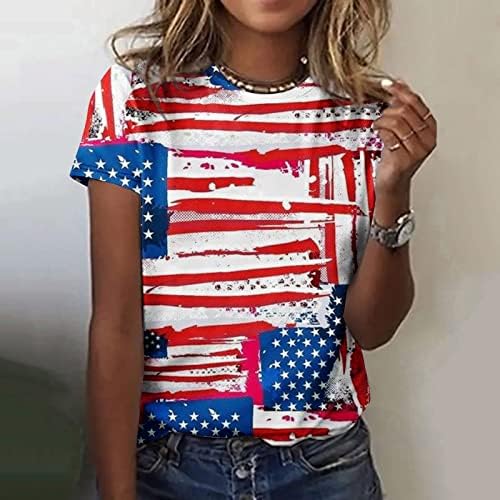 עליון לנשים שרוול קצר צווארון ארהב יום העצמאות יום העצמאות חמניות חמניות פרחוניות חולצות גרפיות Tshirts נערות
