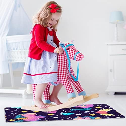 חד קרן חמוד תינוק דימונד אהבה כוכבי כיכר שטיח שטיח 35 '' x 24 '' מחצלות רצפה לא סופגות לילדים,