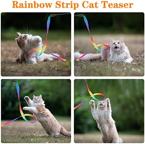 צעצוע של שרביט קשת וחתולים ， Tnetractive Cat Coptract Silbbon, מקל קסם סרט לחתולים מקורה קיטי ， מתאמן אימוני