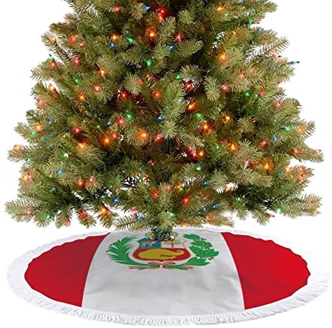 חצאית עץ חג המולד של דגל פרואני לקישוטי מסיבות חג עם תחרה ציצית