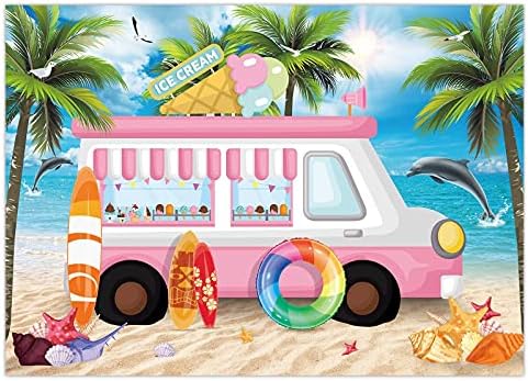 7 * 5 רגל קרח קרם מסיבת רקע קינוח חנות משאית צילום רקע קיץ הוואי חוף חוף ים ורוד רכב תינוקת ילדים