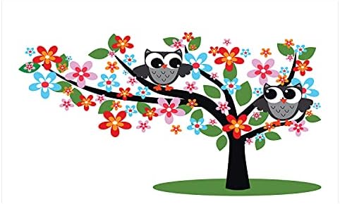 מחזיק מברשת שיניים קרמיקה מצוירת של אמבסון, 2 ינשופים פלרטטנים על עץ עם פרחים צבעוניים ציפורי