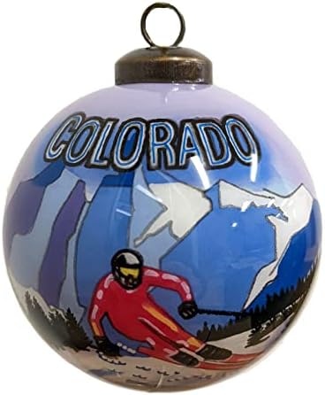 סקי הקולורדו סקי הפוך קישוט לחג המולד של כדור זכוכית צבוע