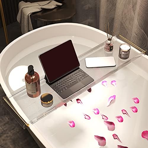מגש אמבטיה אקרילי קאדי עם ידית זהב, מתלה אמבטיה אמבטיה, מדף אמבטיה לאחסון אמבטיה, 27.5 LX7.9 WX1.2