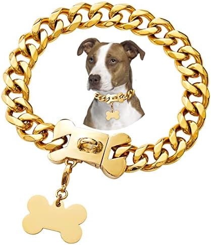 צווארון כלבים זהב שרשרת כלבים צווארון נירוסטה נירוסטה כבד קישור קישור שרשרת כלבים עם אבזם מתכת לבריון