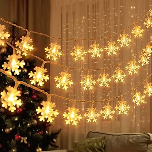 דבורה זועמת אורות מיתר שלג שלג סוללה מופעלת-33ft 80 LED, קישוטי עץ חג המולד, אור פיות תליה בחורף, למסיבת חדר השינה