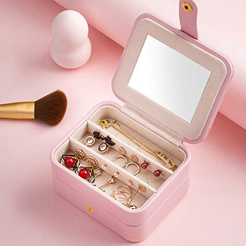 קופסת מארגן תכשיטים לטיולים לנשים ונערות, מארז תכשיטים קטנים עם מראה, עור תכשיטים ניידים של עור PU לטבעת, עגיל,