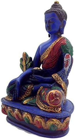 ריפוי לאמה - רפואה בודהה. בעבודת יד בגובה 5.5 אינץ 'גובה צבעוני צבעוני בצבע בודהה פסל פסל פסל