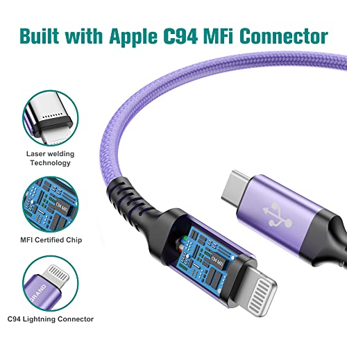Apple C94 MFI מוסמך USB-C לכבל קלוע ברק לאייפון 14/13/12/11 Pro Pro Max Plus Mini, SE XS Max