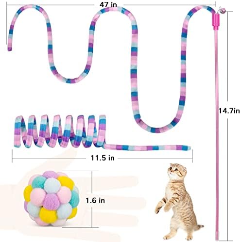 רטרו שו 9 חבילה צעצועים לחתולים לחתולים מקורה, צעצועי שרביט חתולים עם כדורי חתול ומעיין חתולים