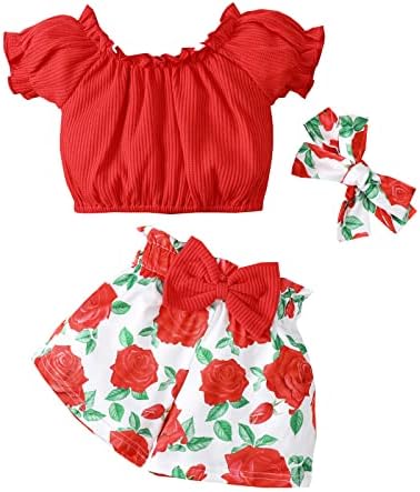 DDDHL תלבושות לתינוקות קבעו בנות פעוטות צמרות שרוול קצר והדפסים פרחוניים מכנסיים קצרים תלבושות לגיל
