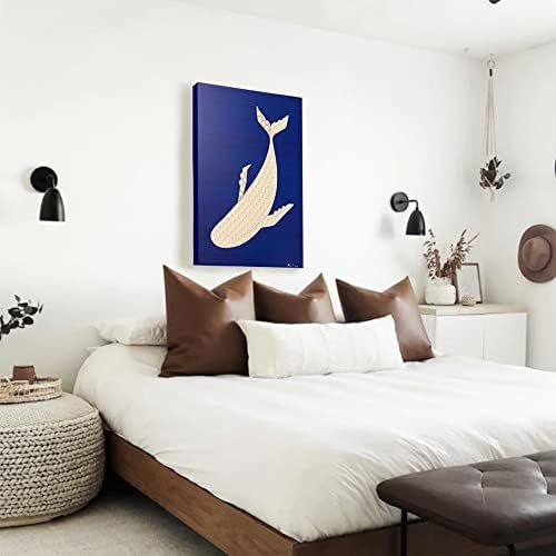 ציור שמן - קיר אמנות יד מצוירת על בד יפה לבן לווייתן ציורי מודרני החוף תמונות בכחול ולבן צבע מופשט
