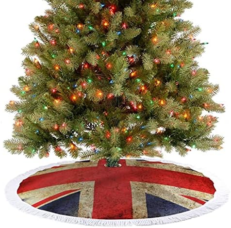 רטרו נורווגיה נורבני דגל הדפס חצאית עץ חג המולד עם ציצית למסיבת חג מולד שמח תחת עץ חג המולד