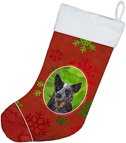 אוצרות קרוליין SC9436-CS כלב בקר אוסטרלי כלב אדום ירוק שלג גרב חג מולד חג המולד, אח תלויה גרביים עונת חג המולד