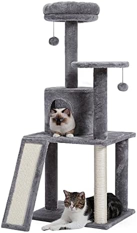 עץ חתול רב-מפלסי עץ מגרד פוסט דירת חתול יוקרה עם מגדל חתולים נעים נעים בית מחמד בית עם כדור תלוי