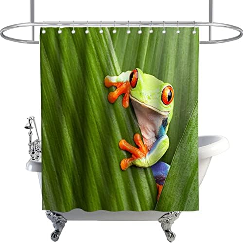 קנטילין וילון מקלחת בעלי חיים מצחיק צפרדע עץ עיניים אדומות מסתתרת בערכת מאקרו אקזוטי ערכות עיצוב אמבטיה עם ווים