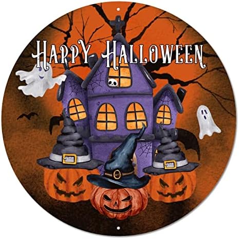 Happy Halloween מנורה וינטג 'עגול מתכת עגולה שלט פח מעגל מתכת הדפסים שלט שלט קיר ביתי שלט רטרו שלט רטרו לקישוט