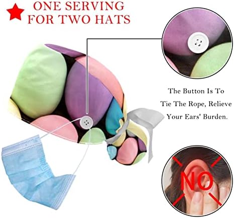 כובעים רפואיים לנשים עם כפתורים שיער ארוך, כובע עבודה מתכוונן 2 חלקים, סל פסחא מקסים מצויר ביד