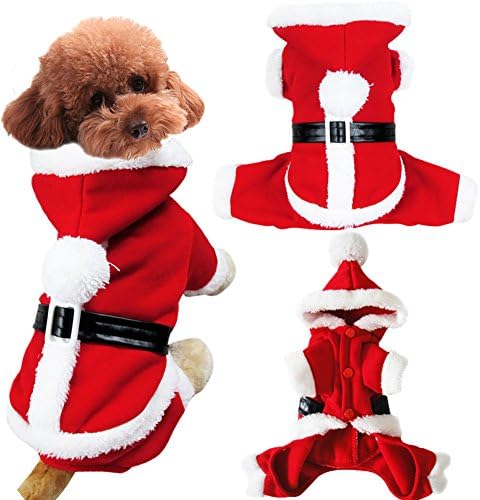 בגדי חג המולד של כלב חיות מחמד בגדי חג המולד סנטה קלאוס תחפושת שמלה מפוארת פליס מזג אוויר קר חורף סוודר סוודר