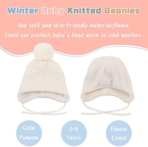 כובעי חורף לתינוקות כובע כפתת תינוק מרופדת ללידה לילדים סרוגים ילדים עם פומפום 0-8 שנים