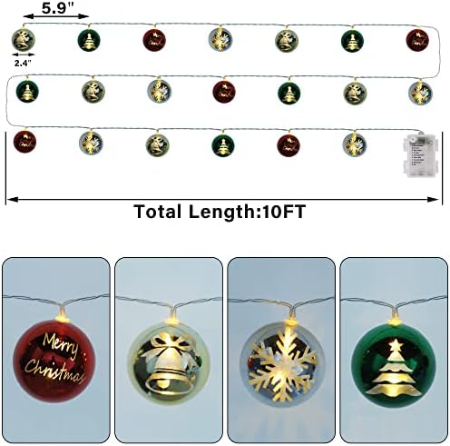עצים מאושרים 10 רגל אורות מיתר חג המולד 20 אורות כדור LED, סוללה המופעלת על 8 מצבי תאורה תלויים גלובוס מיתר