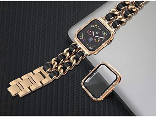 להקת Mosonio Apple Watch תואמת את סדרת IWatch 6/5/4, להקת IWatch עם 2 חבילות 40 ממ מארז לנשים - שרשרת מתכת