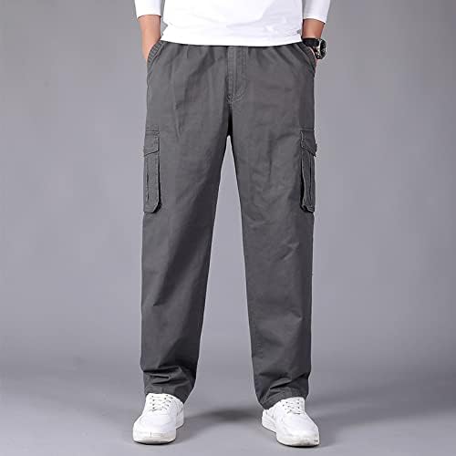 מכנסי מטען של Miashui Men מכנסיים עם כיסים עובדים מגברים אופנה מזדמנים כותנה רופפת פלוס כיס בגודל גדול