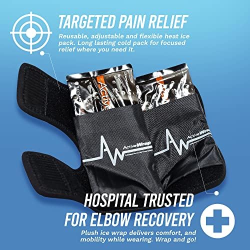 ActiveWrap - חפיסת קרח ג'ל מרפק עטיפה לכאבי מרפק ועצבים, נפיחות, קרע גידים ועוד, עם חבילות קרח לשימוש חוזר לפציעות