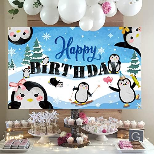 מלטלוף פינגווין יום הולדת שמח רקע פינגווין פתית שלג נושא יום הולדת רקע לחורף חג המולד ילדה נסיכת