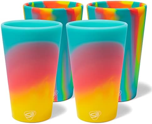 כוסות סיליקון סיליפינט: 4 חבילות-2 אורורה ו-2 סוכר-16 אונקיות כוסות בלתי שבירות, גמישות, צבע עונתי