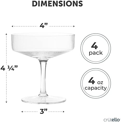 קרוטלו מצולע קופה זכוכית-7 עוז קלאסי קופה קוקטייל משקפיים עבור שמפניה, מרטיני, מנהטן, קוסמופוליטן, קפוא משקאות-קופה