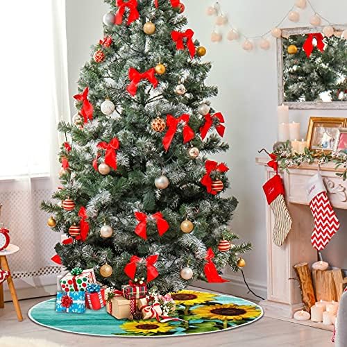 חצאית עץ חג המולד של טורקיז טורקיז חמניות טורקיז 36 ​​אינץ '/48 אינץ' תפאורה ביתית לחצאית עץ חג