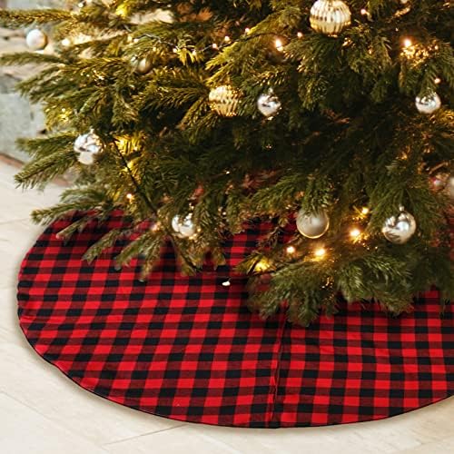 חצאית עץ חג המולד משובצת סוארטים משובצת באפלו 48 אינץ ', חצאיות עץ אדומות גדול
